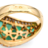 Vintage French 18k Yellow Gold Carved Emerald and Diamond Ring