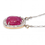 Antique French 14k Yellow Gold and Platinum Star Ruby Diamond Pendant Necklace