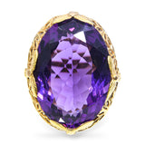 Vintage 18k Yellow Gold Art Deco 29.5ct Amethyst Filigree Cocktail Ring