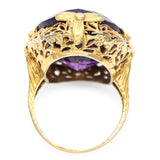Vintage 18k Yellow Gold Art Deco 29.5ct Amethyst Filigree Cocktail Ring