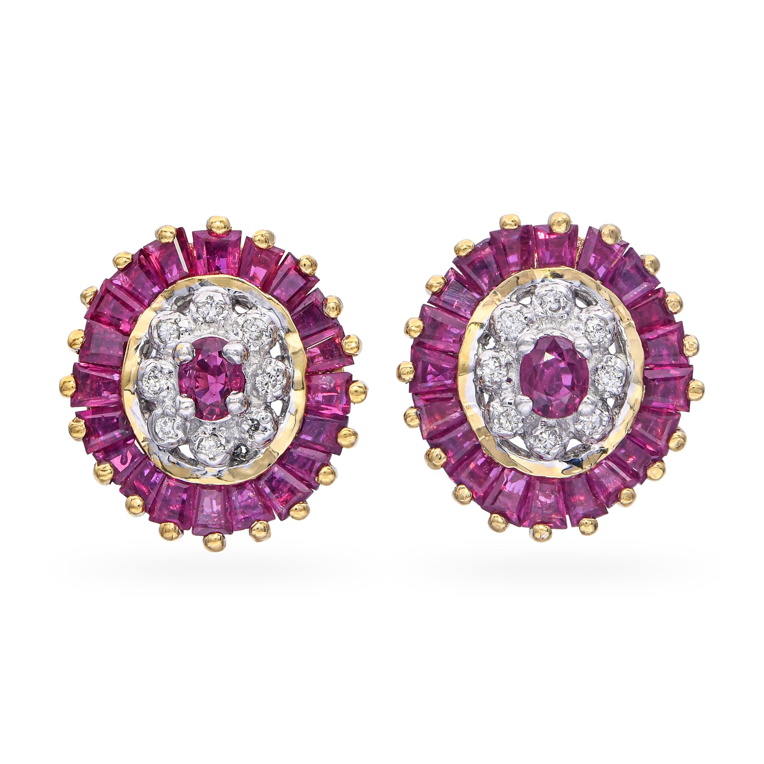 14k Yellow Gold 1.96tcw Ruby and Diamond Stud Earrings