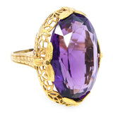 Vintage 18k Yellow Gold Art Deco 29.5ct Amethyst Filigree Cocktail Ring
