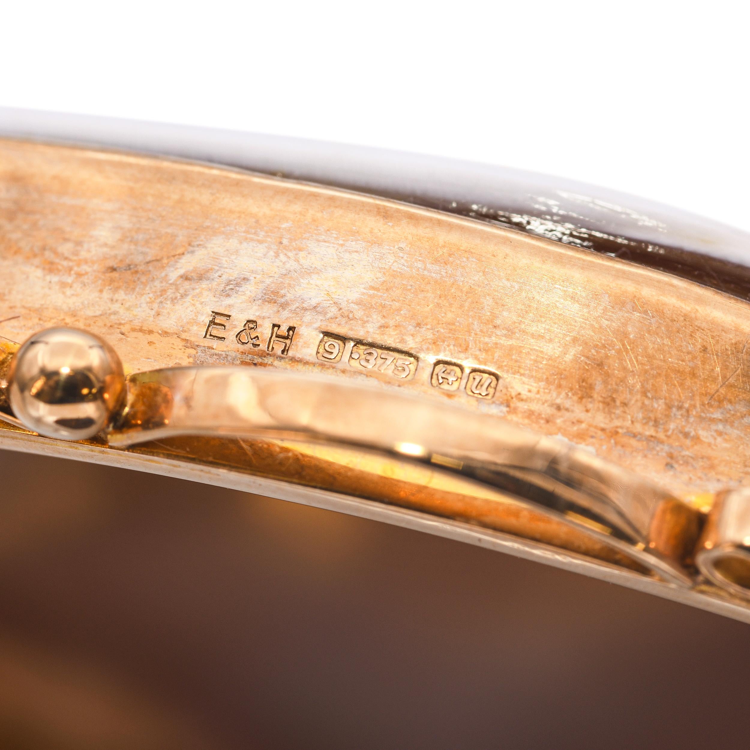 Vintage 1969 G Noto 9k Yellow Gold Shell Cameo Lovers Scene Brooch