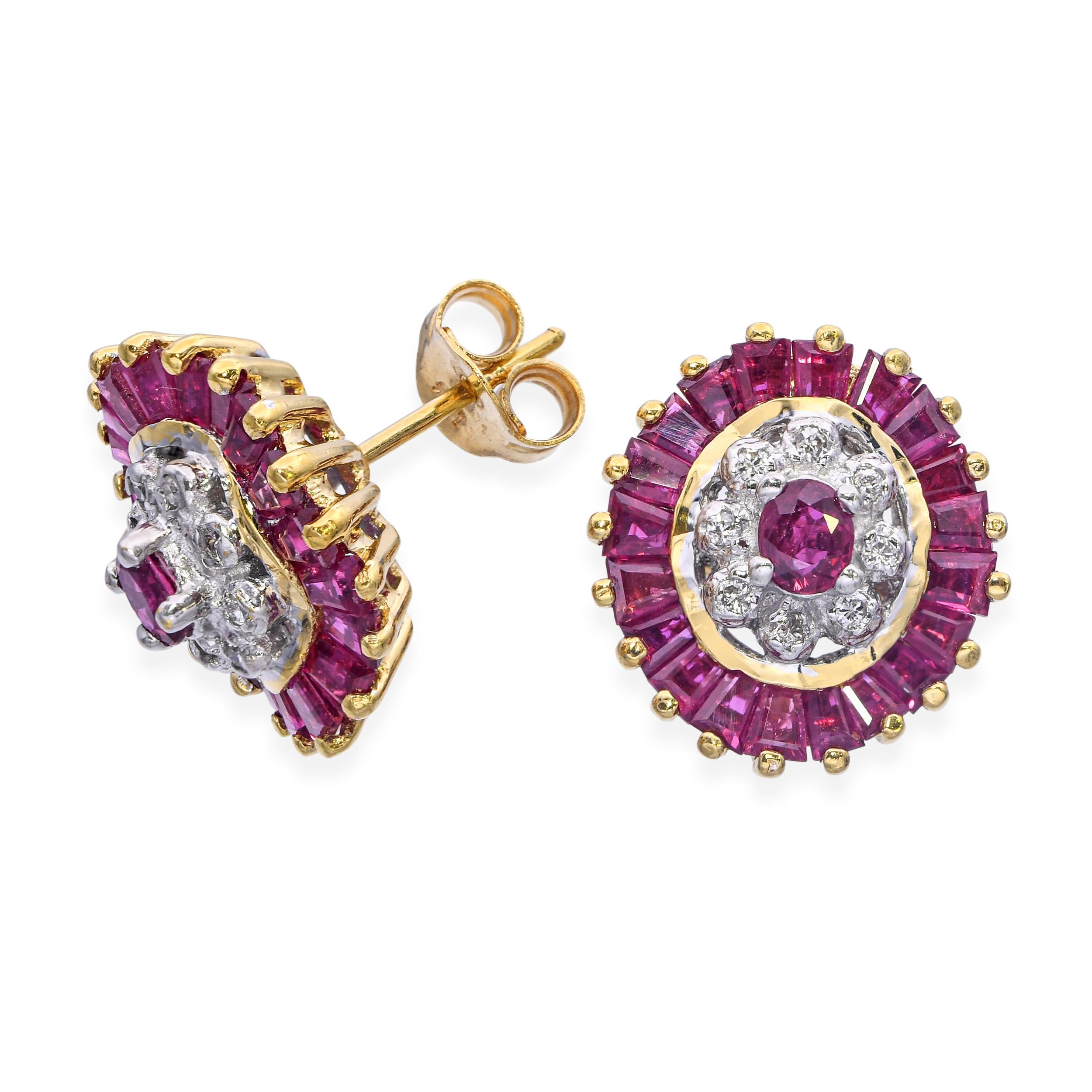 14k Yellow Gold 1.96tcw Ruby and Diamond Stud Earrings