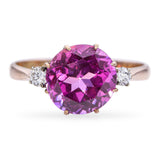 Vintage 14k Yellow Gold Syn Pink Sapphire and Diamond Ring