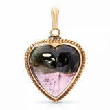 Vintage 14k Yellow Gold 14.2ct Watermelon Tourmaline Heart Pendant