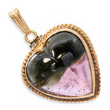 Vintage 14k Yellow Gold 14.2ct Watermelon Tourmaline Heart Pendant