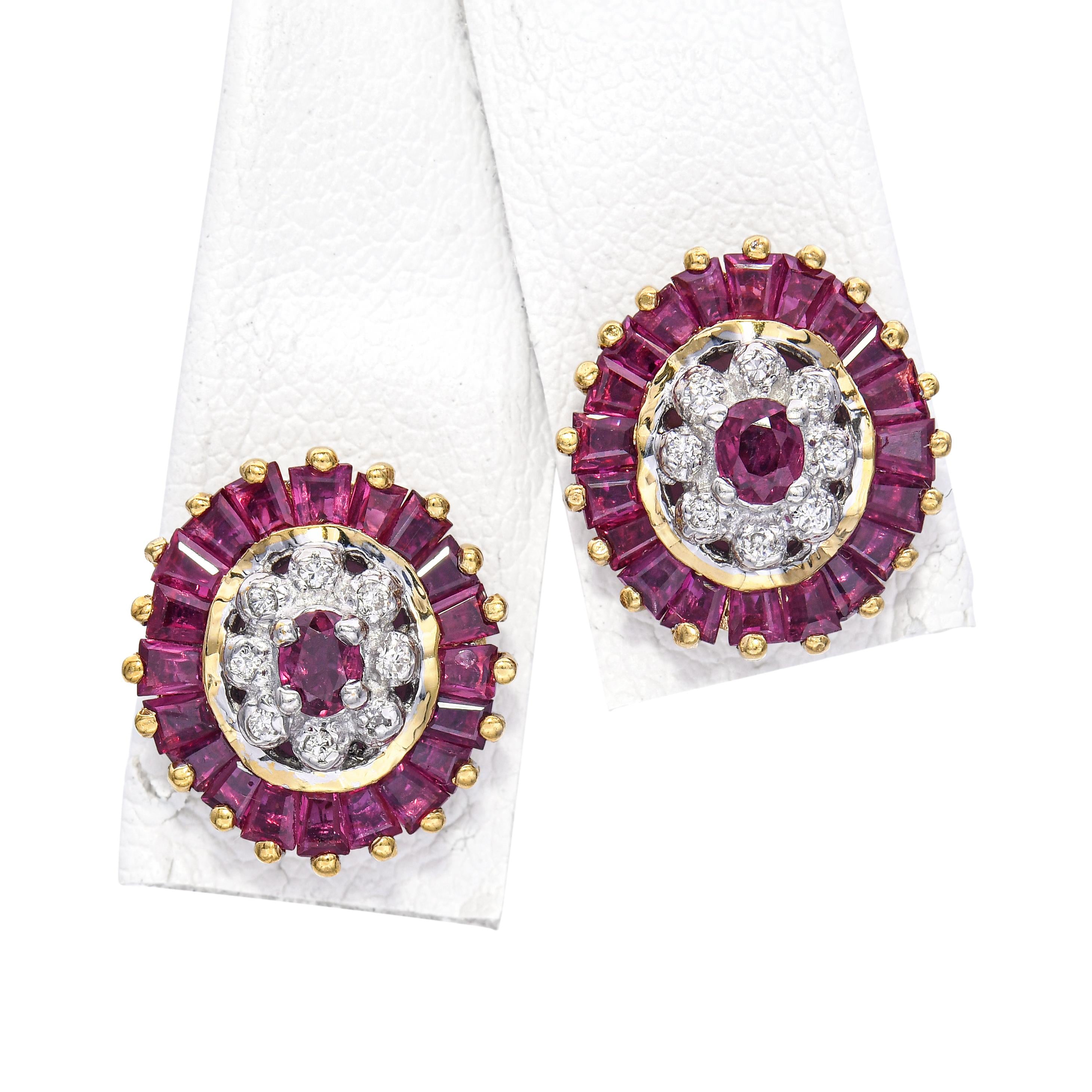 14k Yellow Gold 1.96tcw Ruby and Diamond Stud Earrings