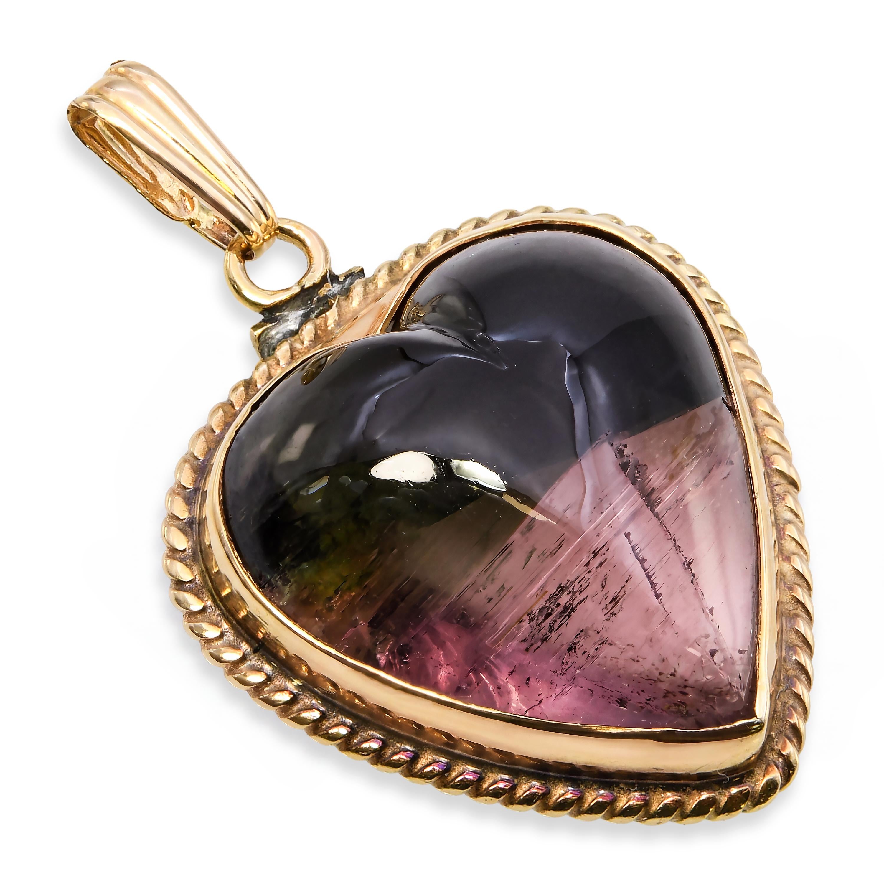 Vintage 14k Yellow Gold 14.2ct Watermelon Tourmaline Heart Pendant
