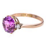 Vintage 14k Yellow Gold Syn Pink Sapphire and Diamond Ring