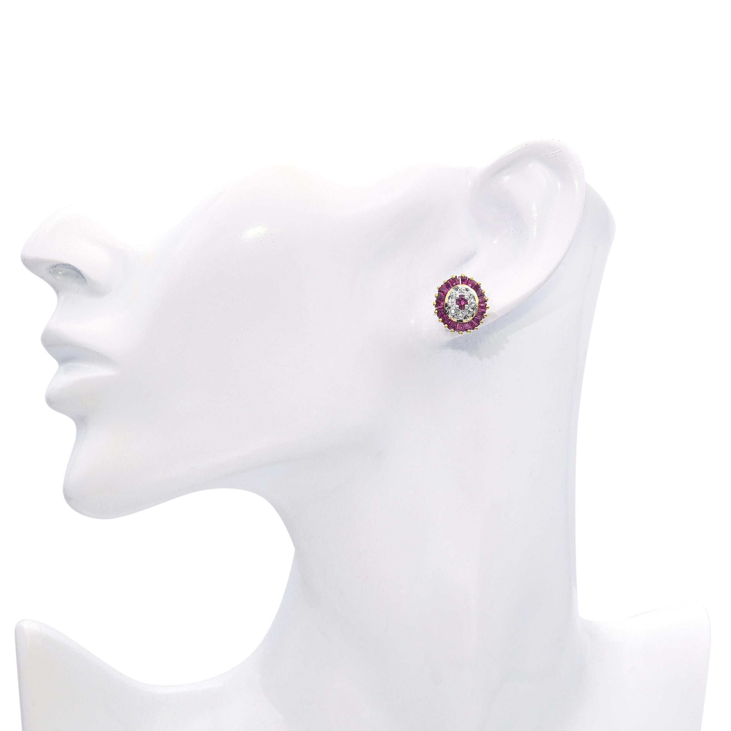 14k Yellow Gold 1.96tcw Ruby and Diamond Stud Earrings