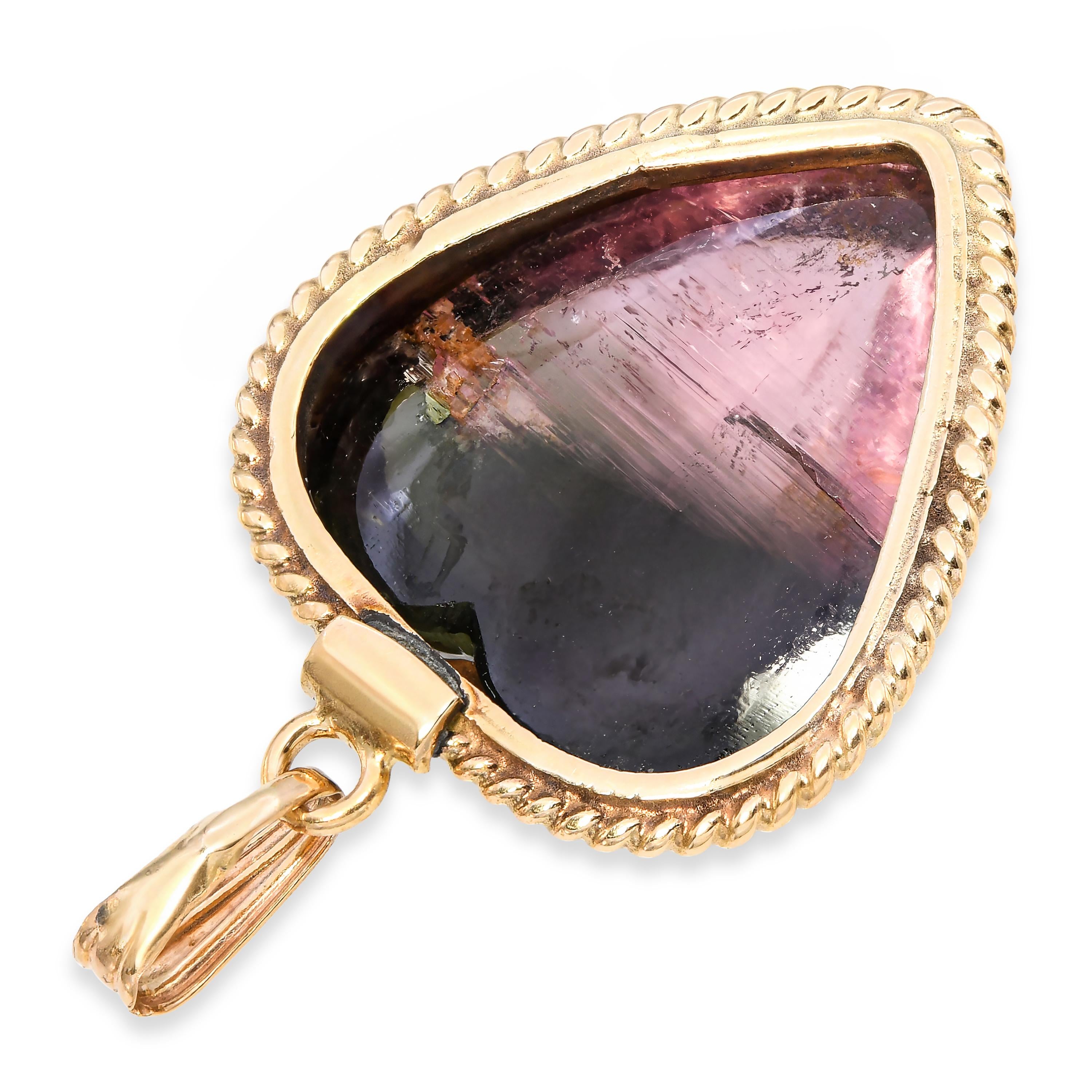 Vintage 14k Yellow Gold 14.2ct Watermelon Tourmaline Heart Pendant