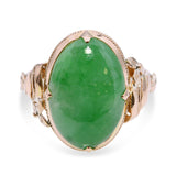 Vintage Yellow Gold Green Jade Cabochon Ring