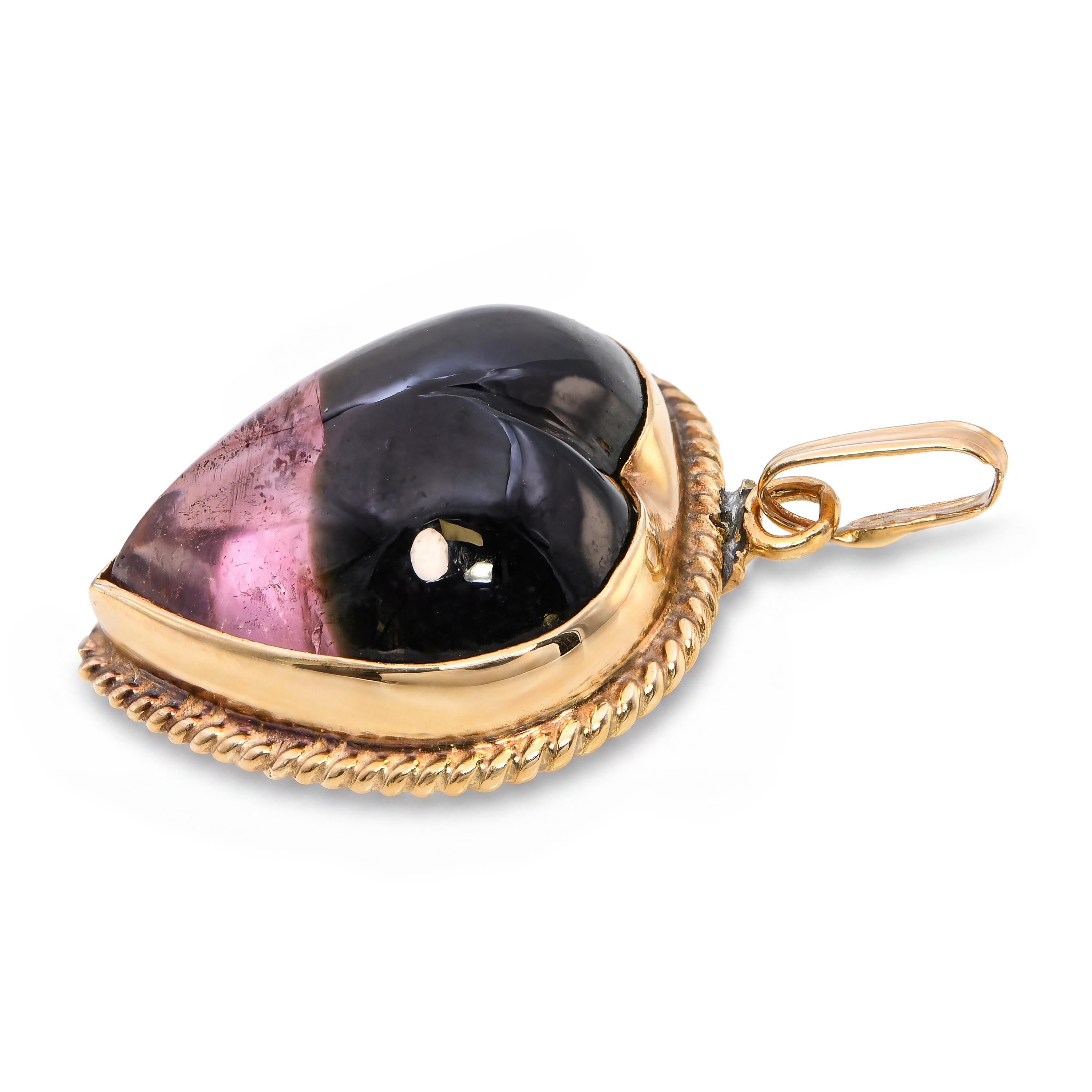 Vintage 14k Yellow Gold 14.2ct Watermelon Tourmaline Heart Pendant