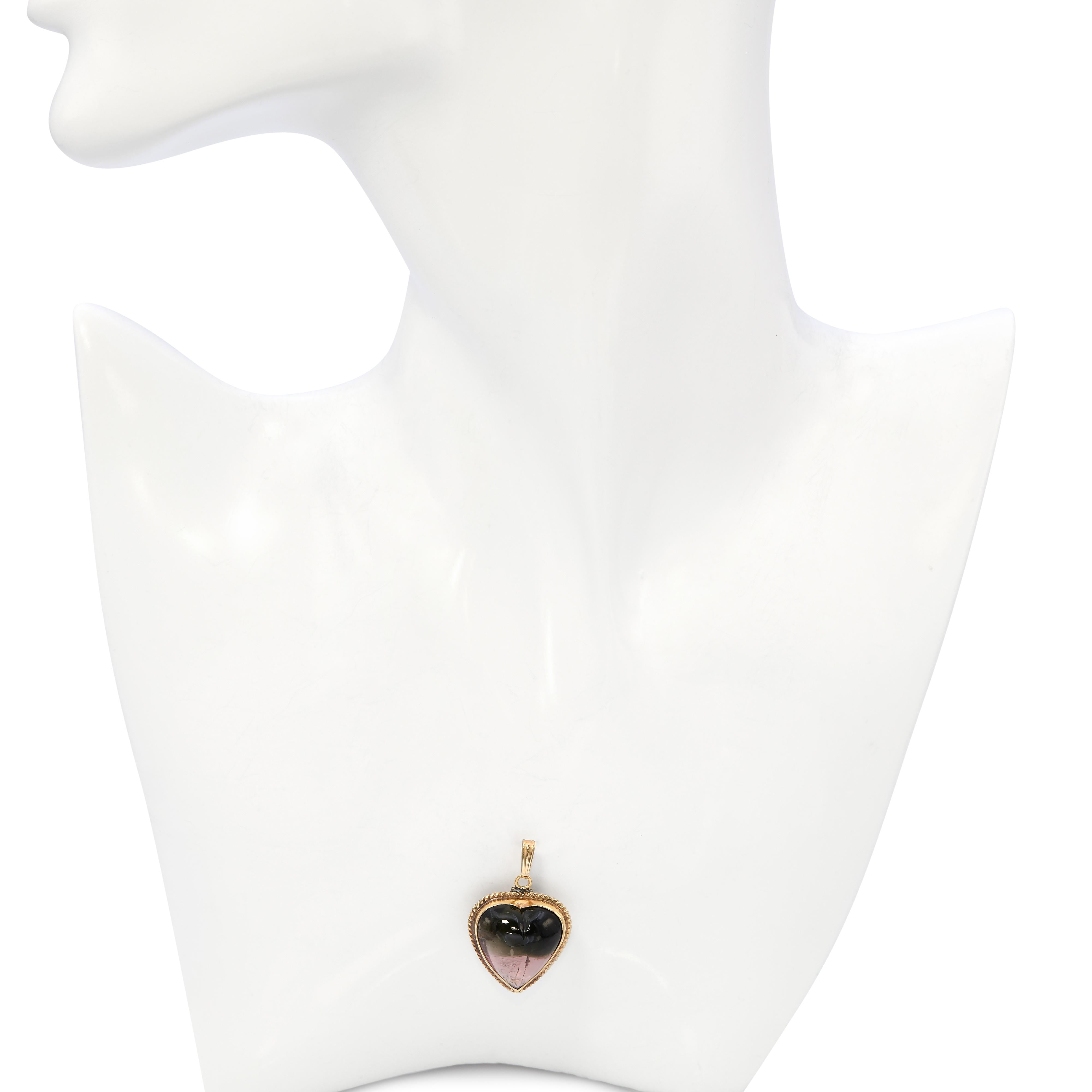 Vintage 14k Yellow Gold 14.2ct Watermelon Tourmaline Heart Pendant