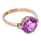 Vintage 14k Yellow Gold Syn Pink Sapphire and Diamond Ring