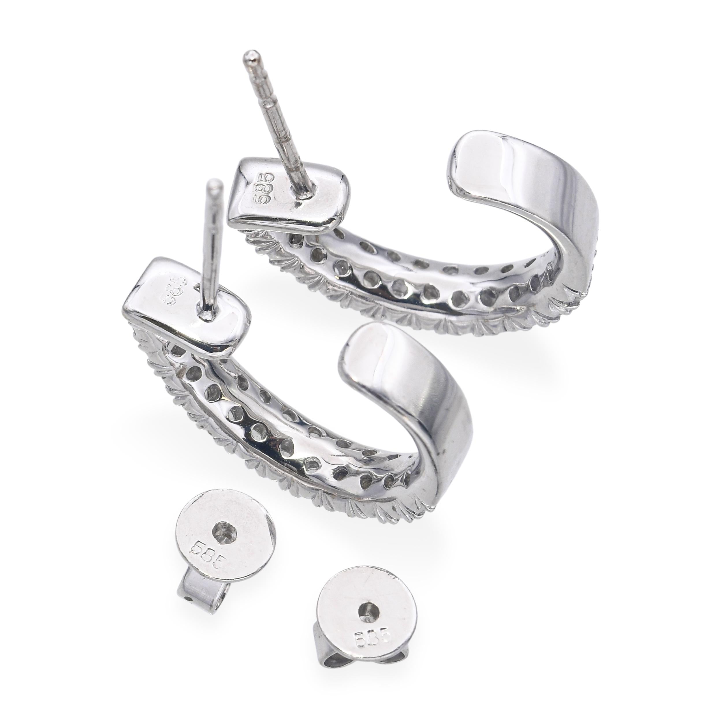 Vintage 14k White Gold 0.53tcw Diamond Half Hoop Earrings