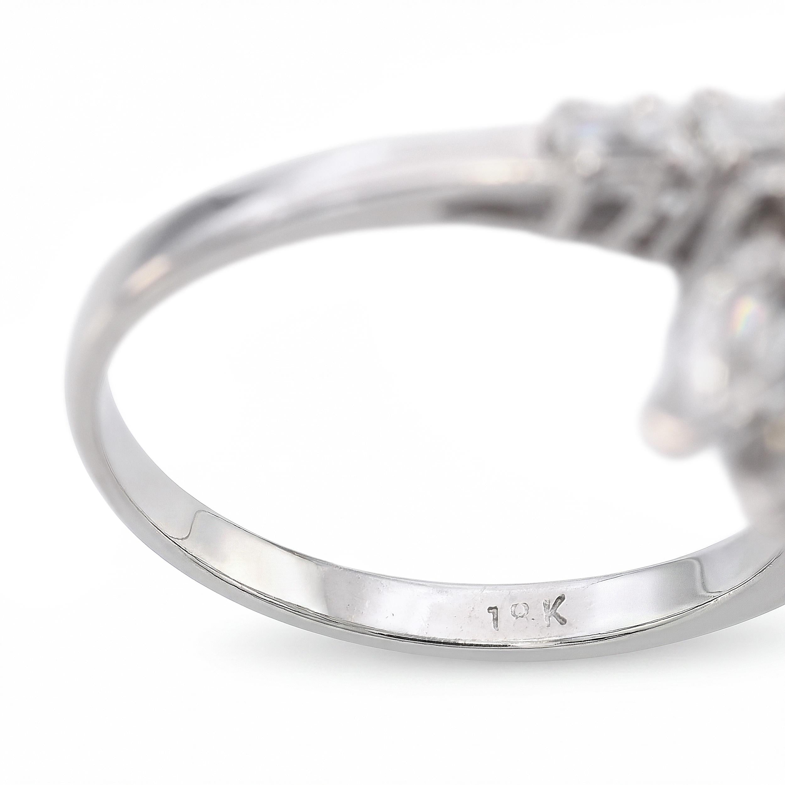 Vintage 18k White Gold 1.56tcw H Si1 Diamond Floral Cluster Ring