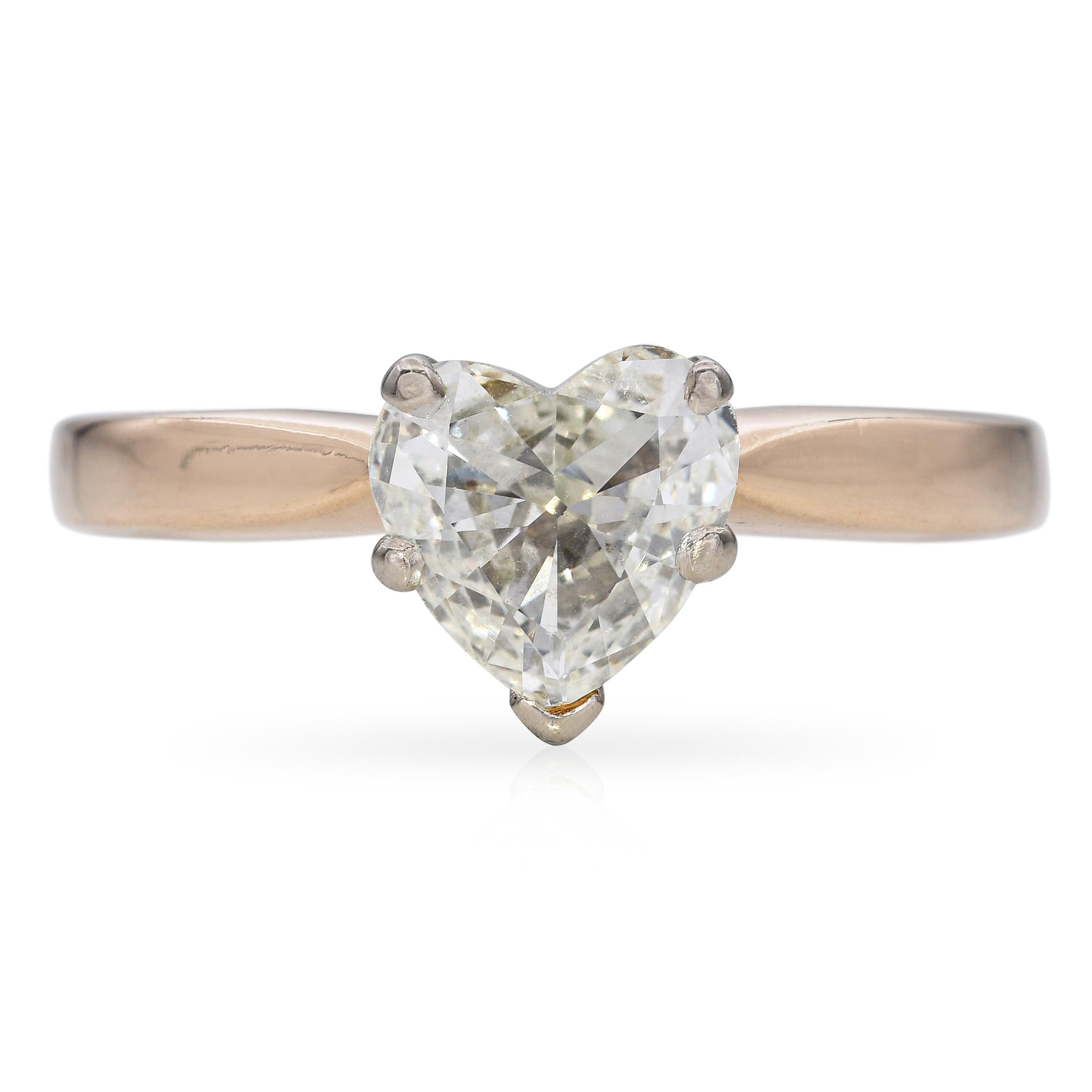 Vintage 14k Yellow Gold Heart Shape 1.05ct J Si1 Diamond Heart Solitaire Ring