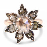 Antique Georgian Silver Topped Rose Gold Foil Back Rose Cut Diamond Flower Ring