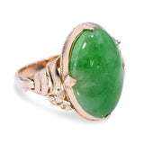 Vintage Yellow Gold Green Jade Cabochon Ring
