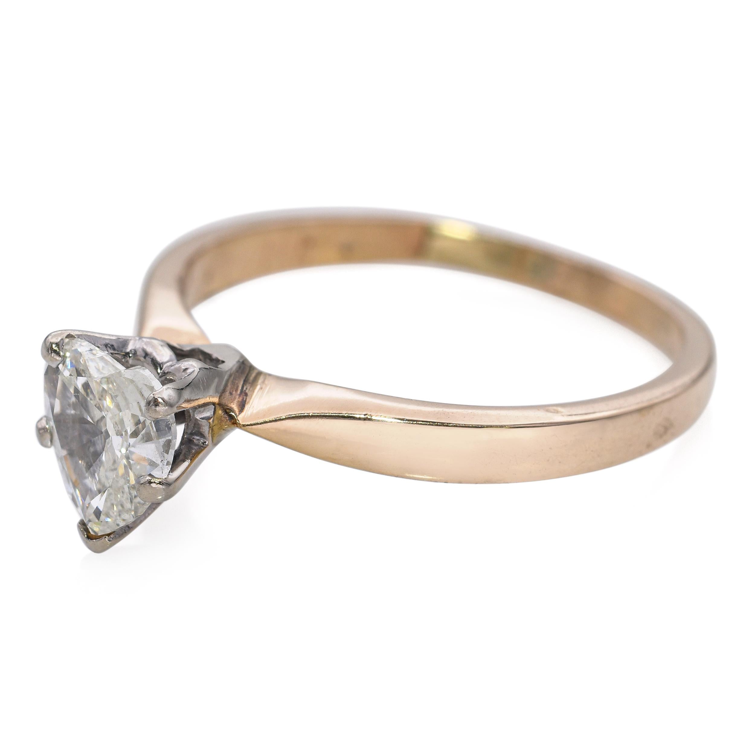 Vintage 14k Yellow Gold Heart Shape 1.05ct J Si1 Diamond Heart Solitaire Ring