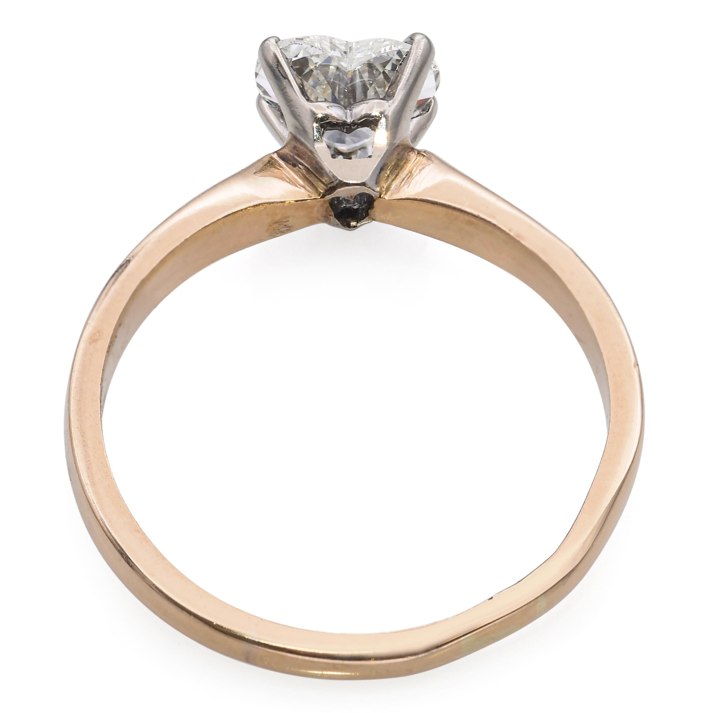 Vintage 14k Yellow Gold Heart Shape 1.05ct J Si1 Diamond Heart Solitaire Ring