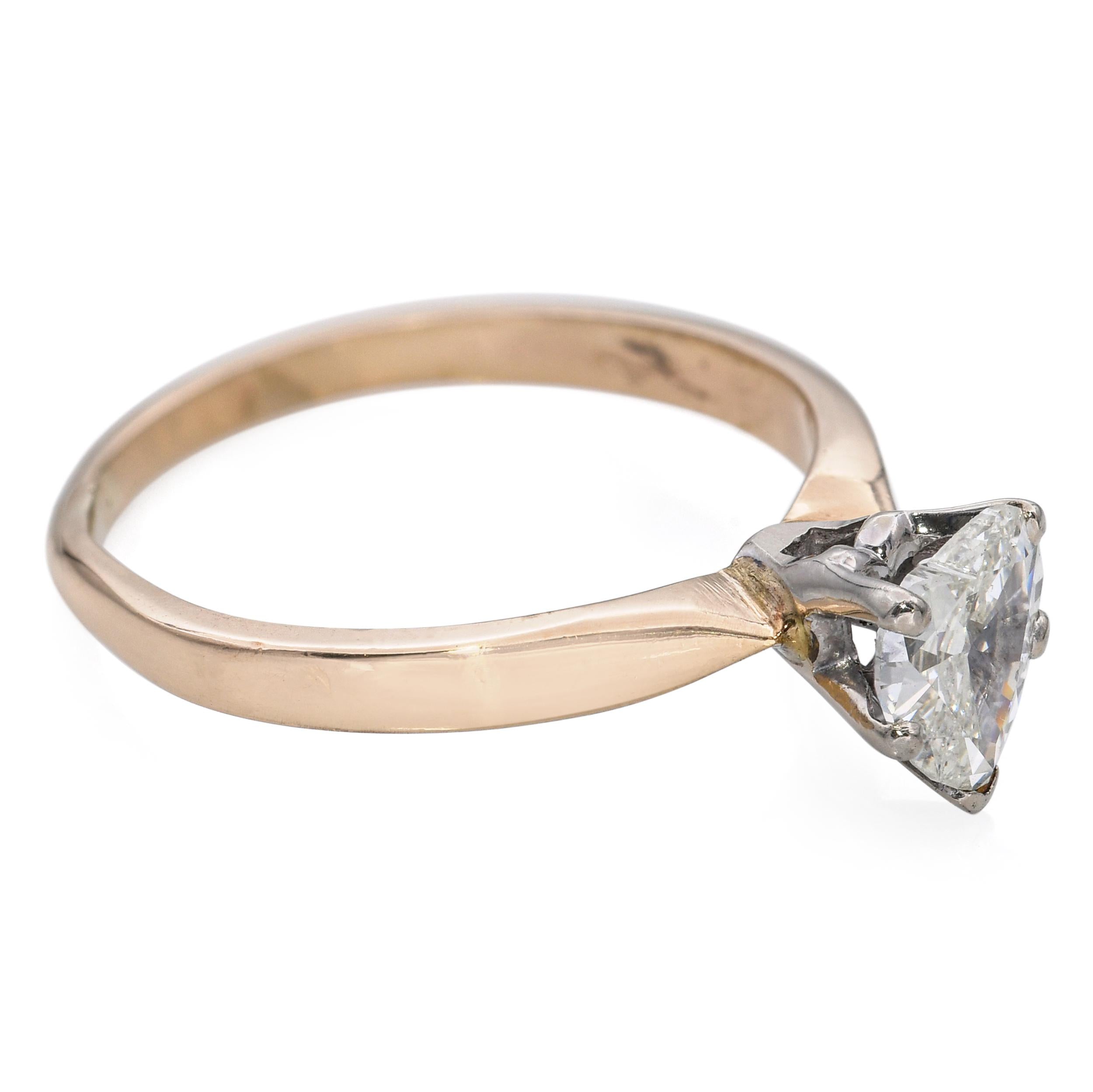 Vintage 14k Yellow Gold Heart Shape 1.05ct J Si1 Diamond Heart Solitaire Ring