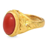 Antique 24k Yellow Gold Asian Oxblood Coral Ring