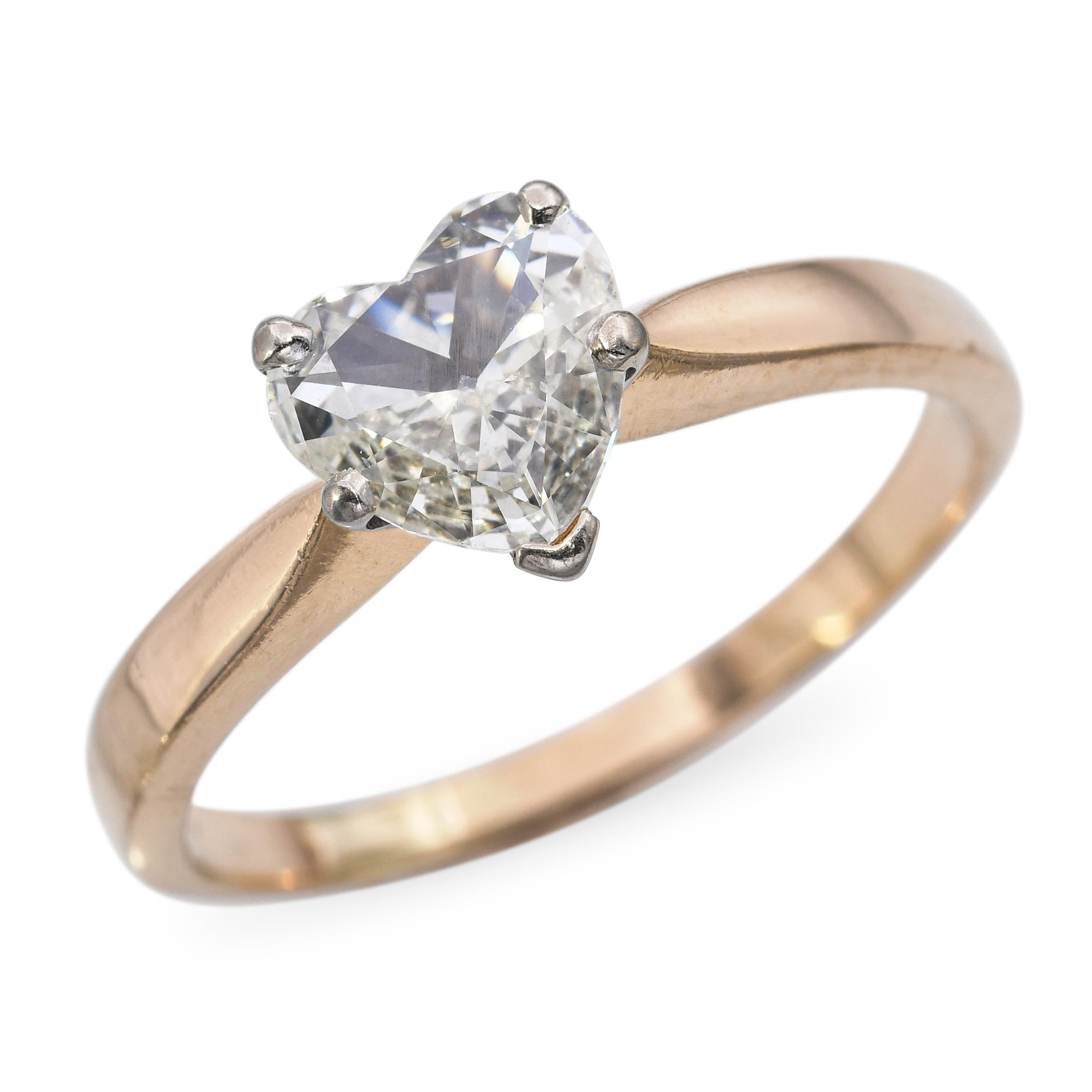 Vintage 14k Yellow Gold Heart Shape 1.05ct J Si1 Diamond Heart Solitaire Ring