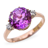 Vintage 14k Yellow Gold Syn Pink Sapphire and Diamond Ring