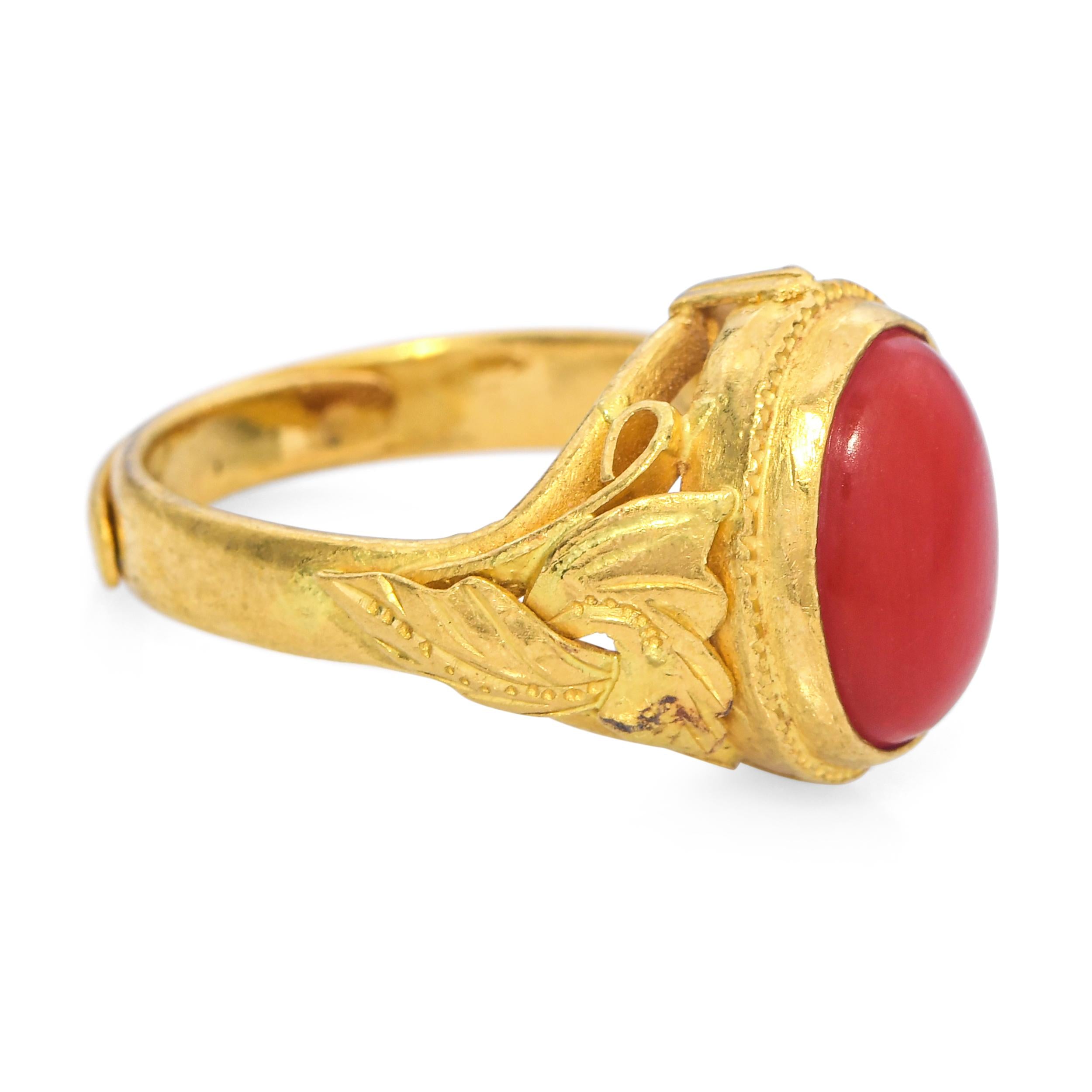 Antique 24k Yellow Gold Asian Oxblood Coral Ring