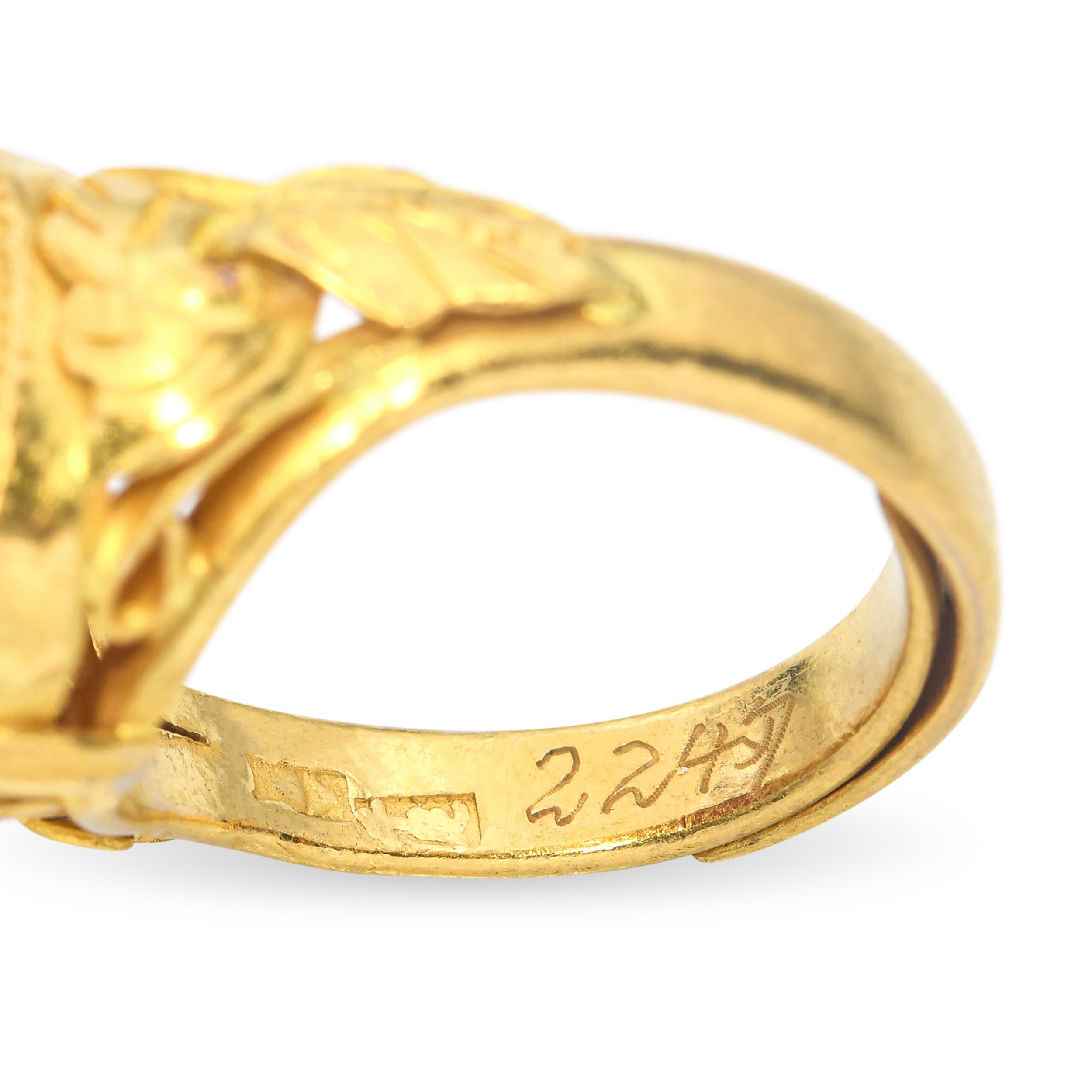 Antique 24k Yellow Gold Asian Oxblood Coral Ring