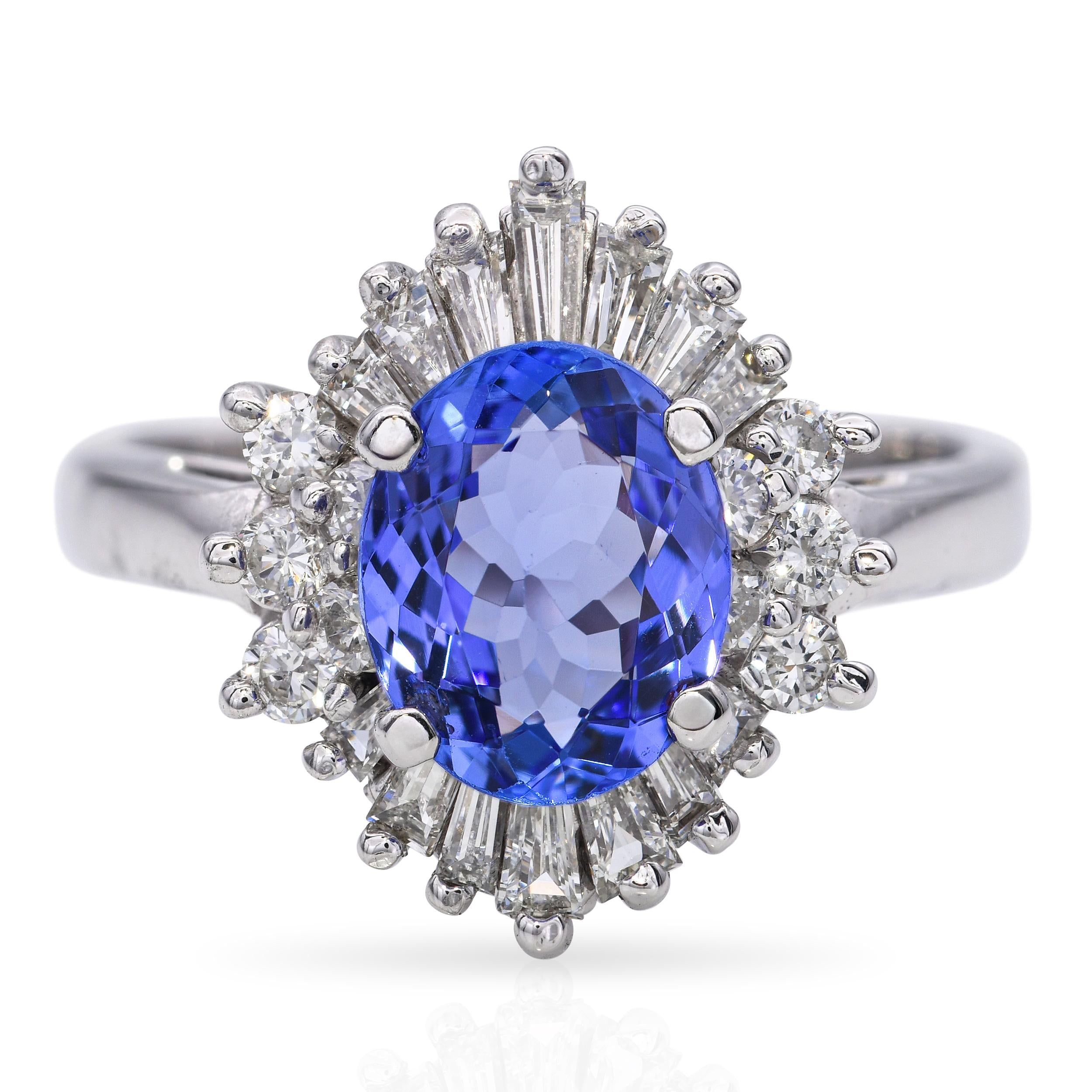 Vintage 14k White Gold 1.53ct Tanzanite and Diamond Ring