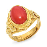 Antique 24k Yellow Gold Asian Oxblood Coral Ring