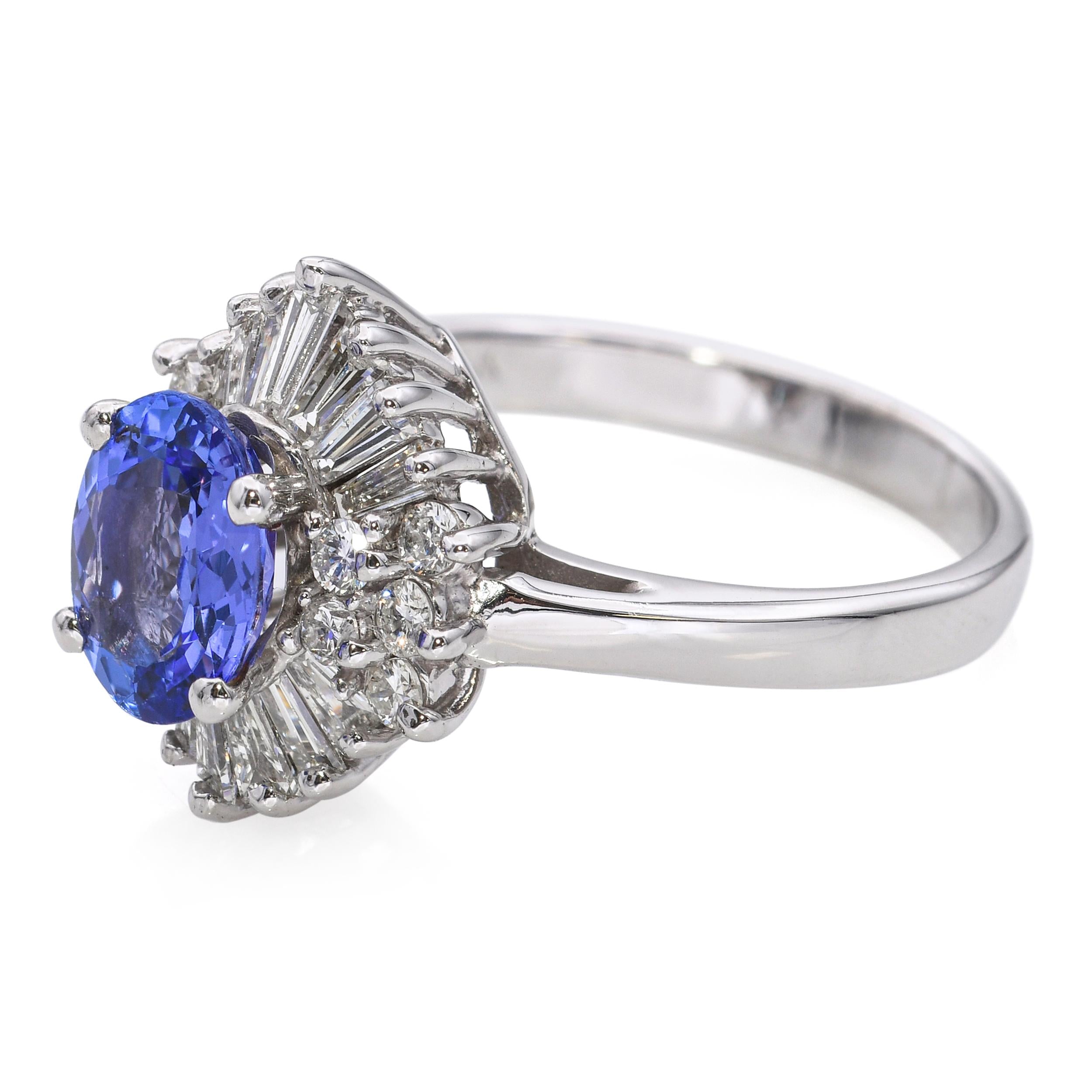Vintage 14k White Gold 1.53ct Tanzanite and Diamond Ring