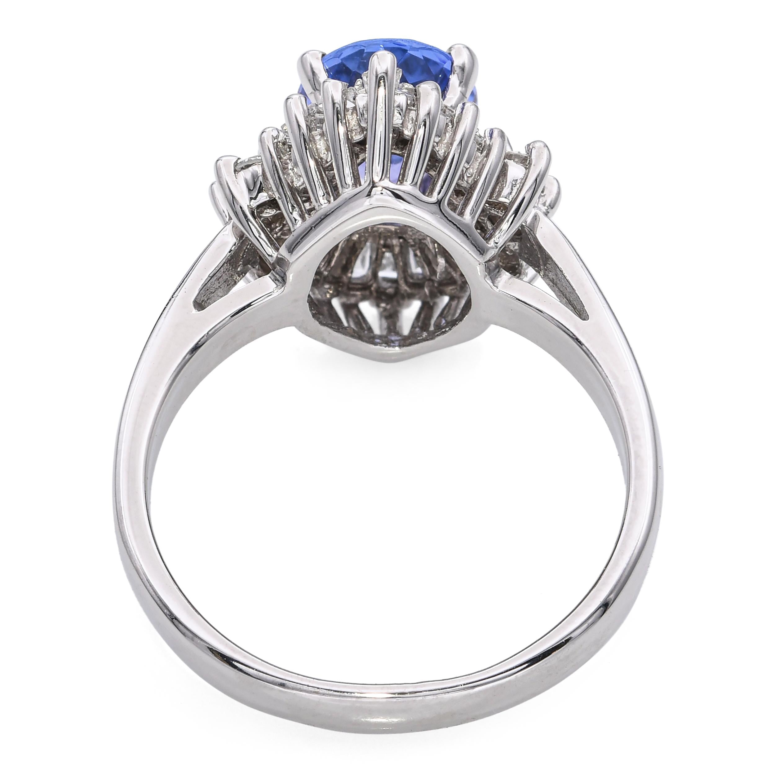 Vintage 14k White Gold 1.53ct Tanzanite and Diamond Ring