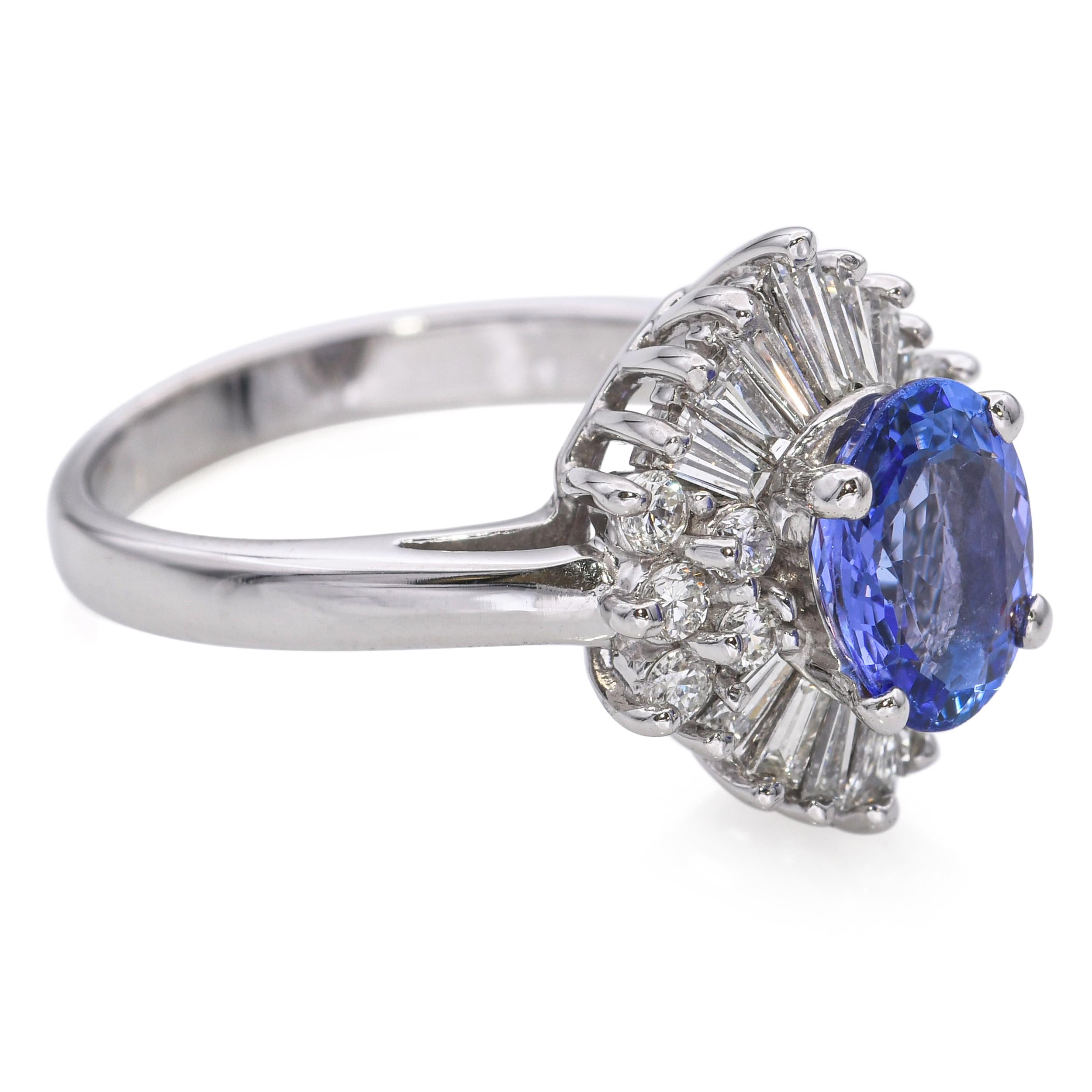 Vintage 14k White Gold 1.53ct Tanzanite and Diamond Ring
