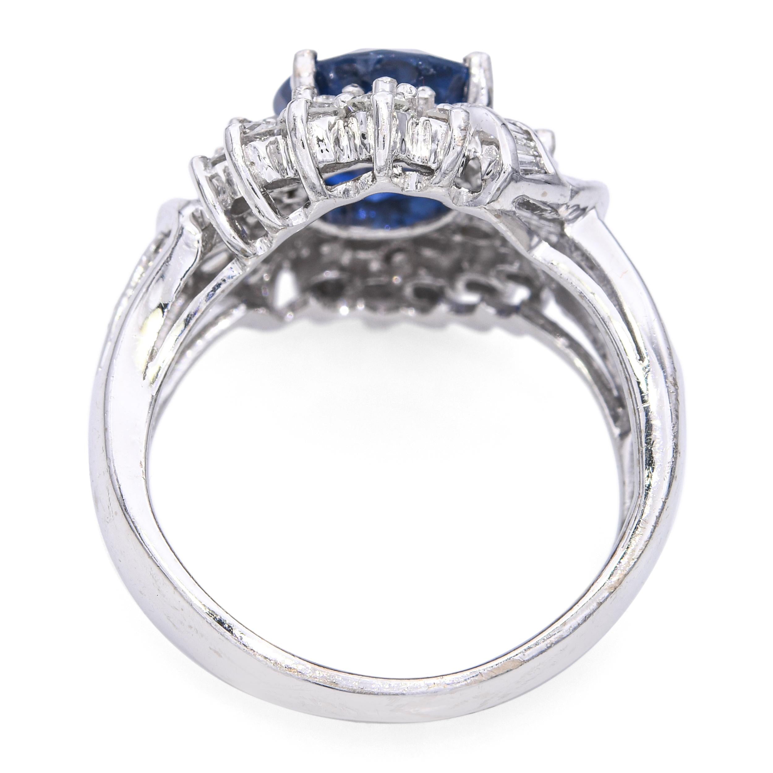 18k White Gold 2.42ct Royal Blue Sapphire and Diamond Ring