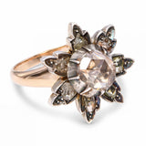 Antique Georgian Silver Topped Rose Gold Foil Back Rose Cut Diamond Flower Ring