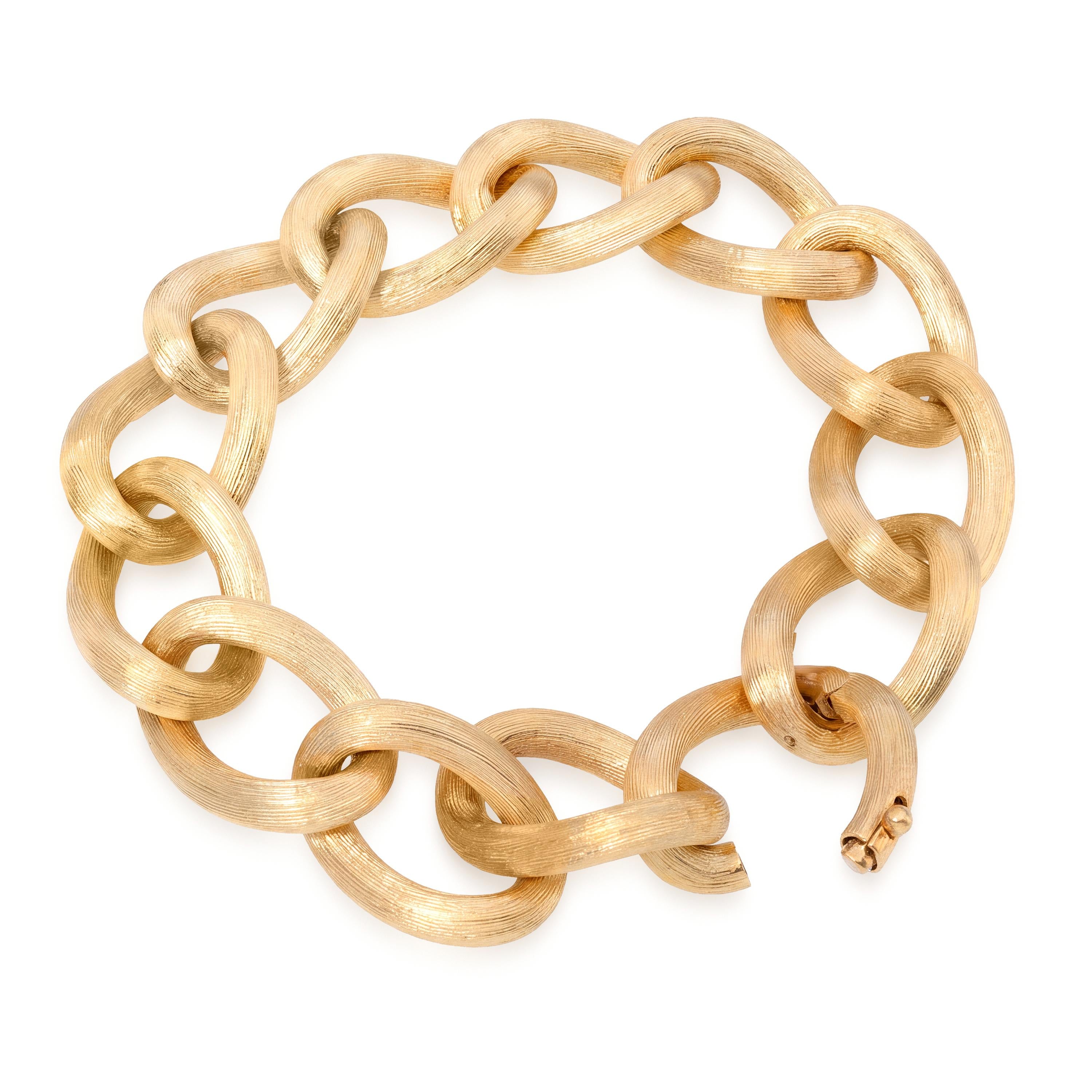 Vintage Merrin 18k Yellow Gold Rigato Finished Link Bracelet