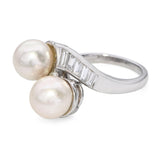 Vintage Platinum Pearl and Diamond Bypass Ring