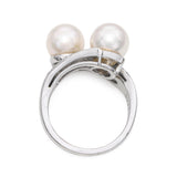 Vintage Platinum Pearl and Diamond Bypass Ring