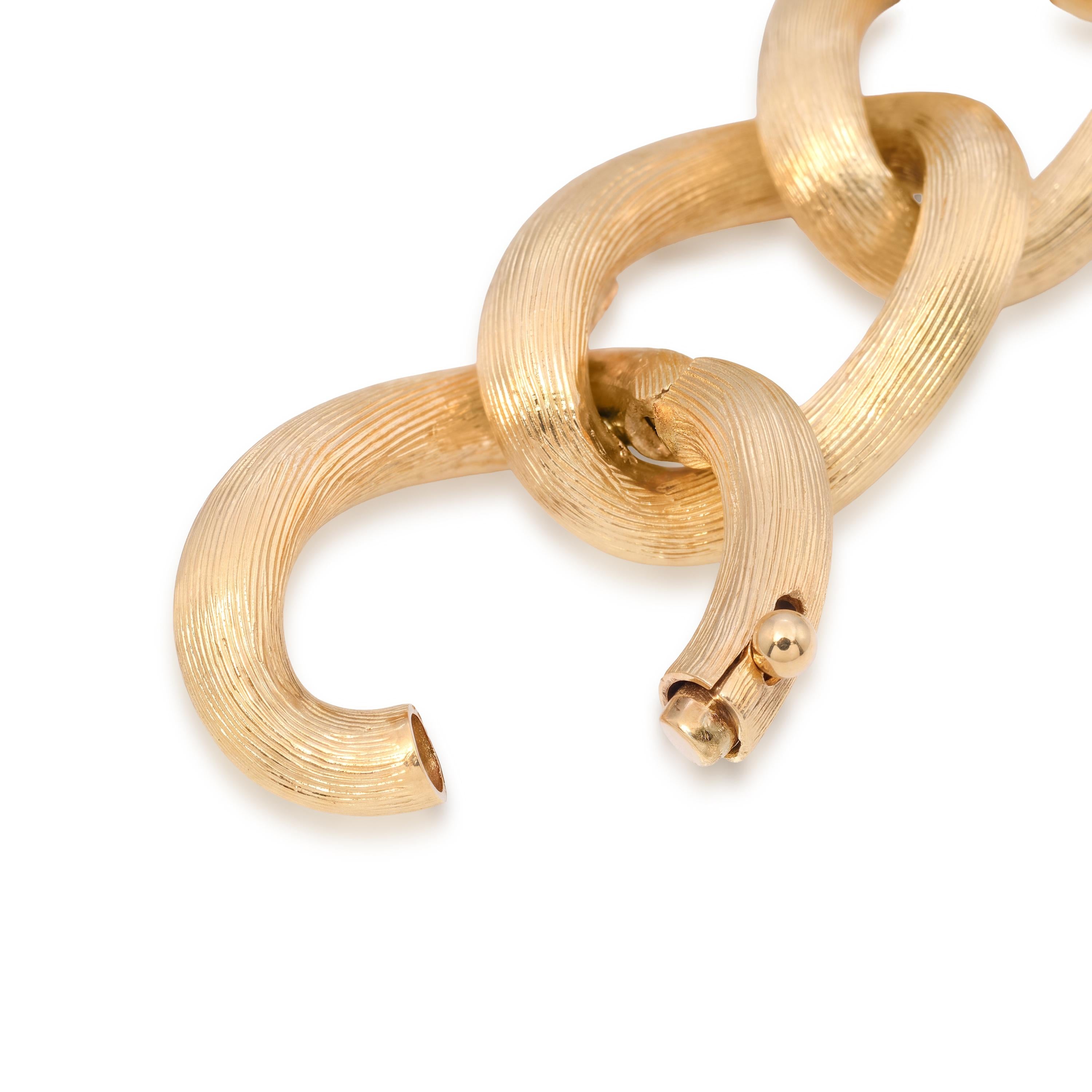 Vintage Merrin 18k Yellow Gold Rigato Finished Link Bracelet