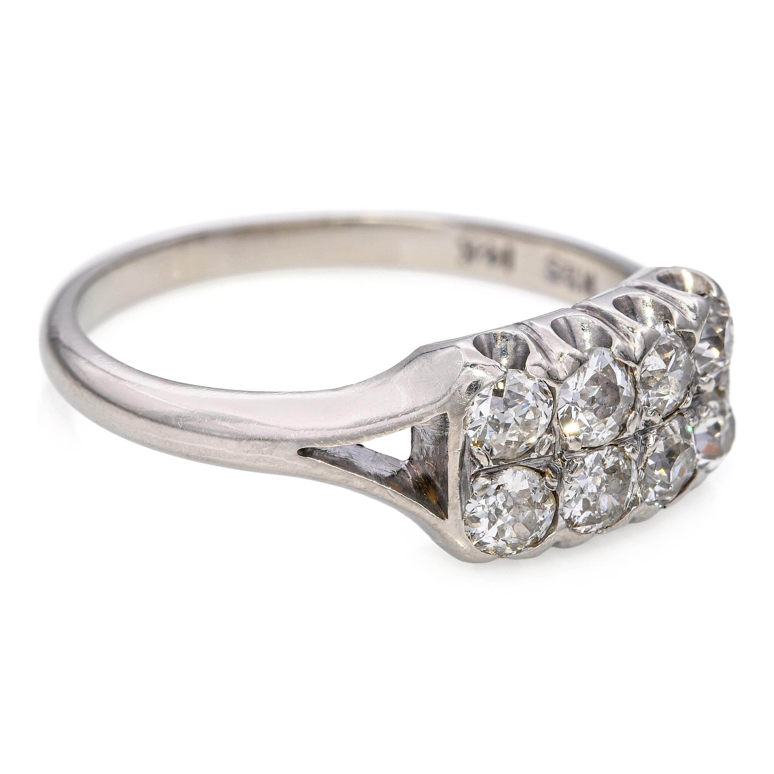 Antique Art Deco 14k White Gold Old Mine 0.72tcw Diamond Wedding Band Ring