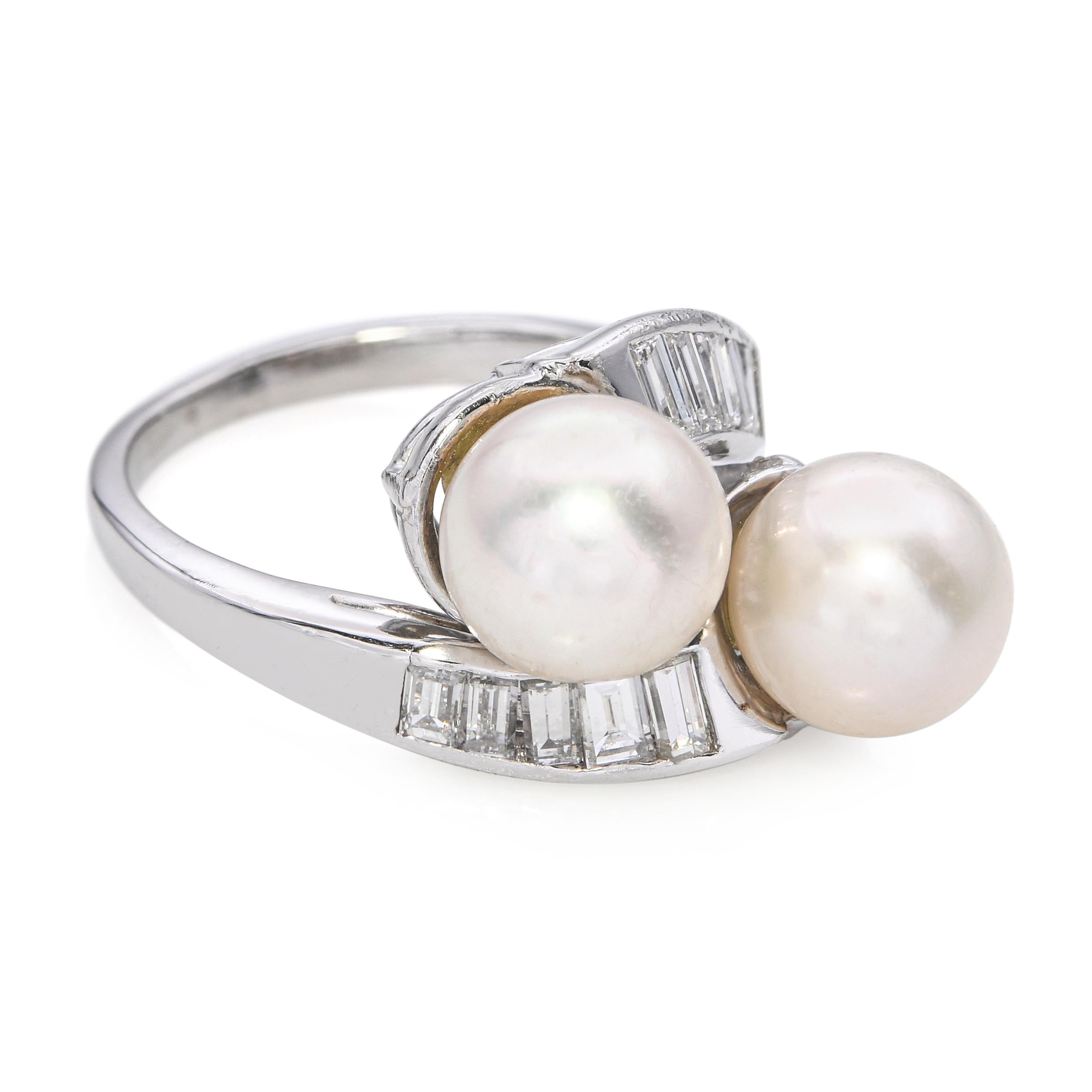 Vintage Platinum Pearl and Diamond Bypass Ring