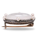 Victorian 14k Gold and Silver Moonstone, Rose Cut Diamond, and Pearl Brooch