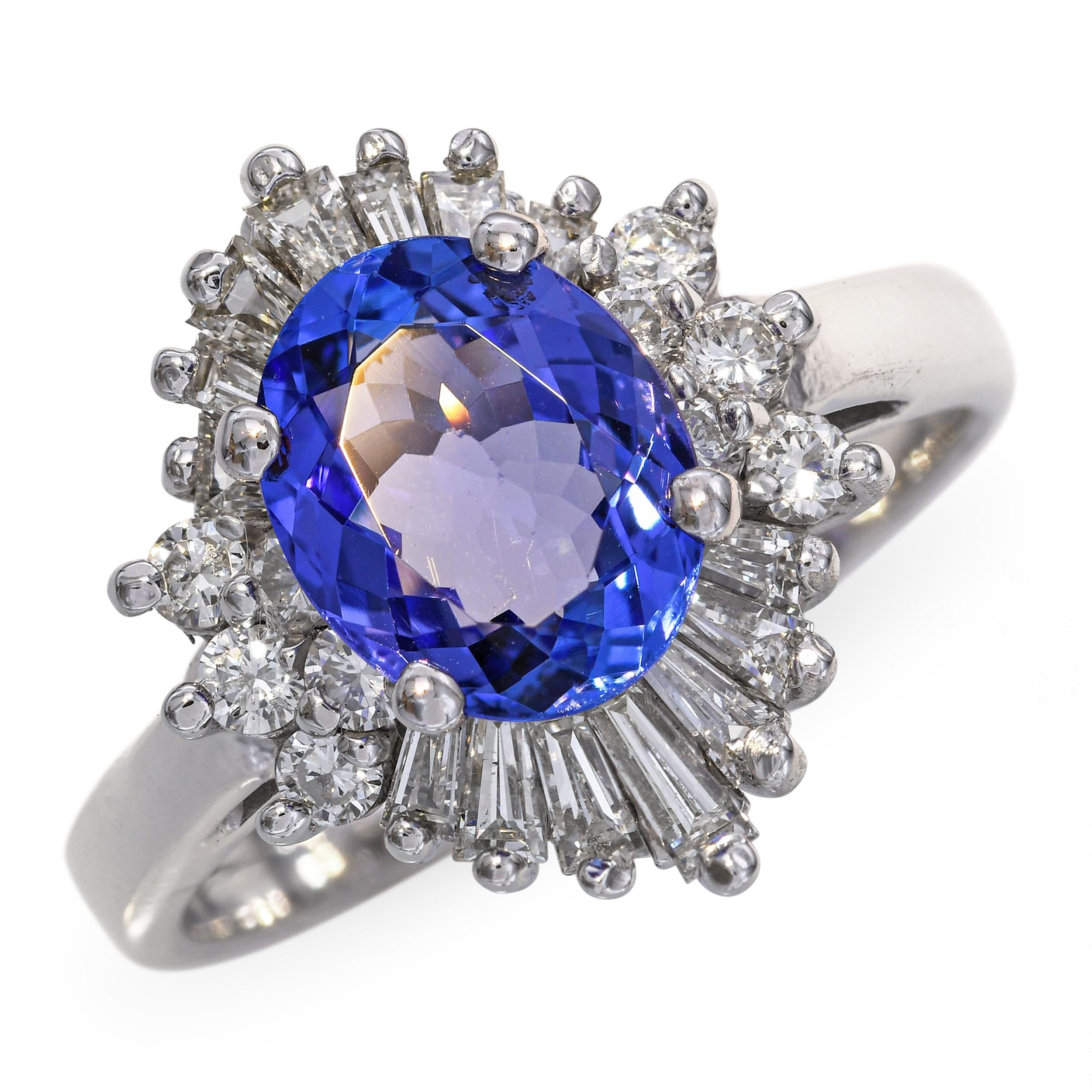 Vintage 14k White Gold 1.53ct Tanzanite and Diamond Ring