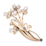 Vintage Tiffany & Co. 14k Yellow Gold Moonstone & Sapphire Floral Bouquet Brooch