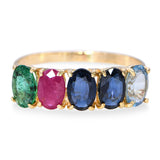 Vintage 14k Yellow Gold 2.0tcw Emerald Ruby Sapphire and Topaz Five Stone Ring